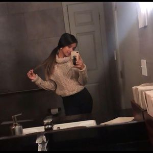 Beige/Tan woven sweater ☆ turtleneck ☆ oversized